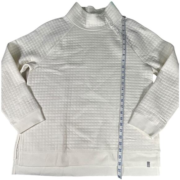 T by Talbots Quilted Mock Neck Snap Sweatshirt Large Off White Cozy Winter Cabin - Picture 9 of 12
